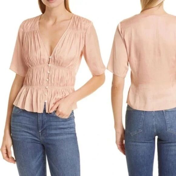 Frame Denim Peach Silk Short Sleeve Top Peach Small NWT - Picture 1 of 7
